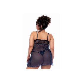Nuisette grande taille bleu nuit et string 